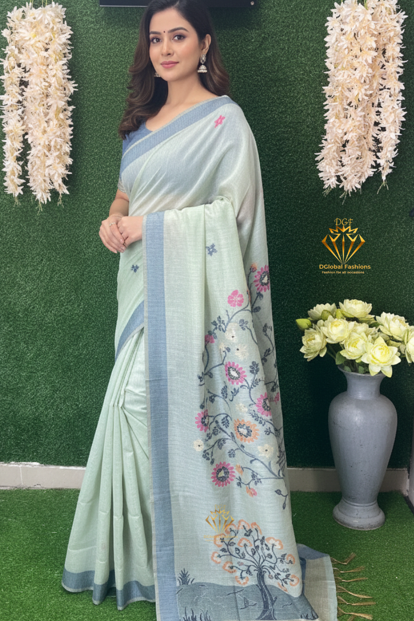 Meghnna Tussar Designer Saree with Floral Prints