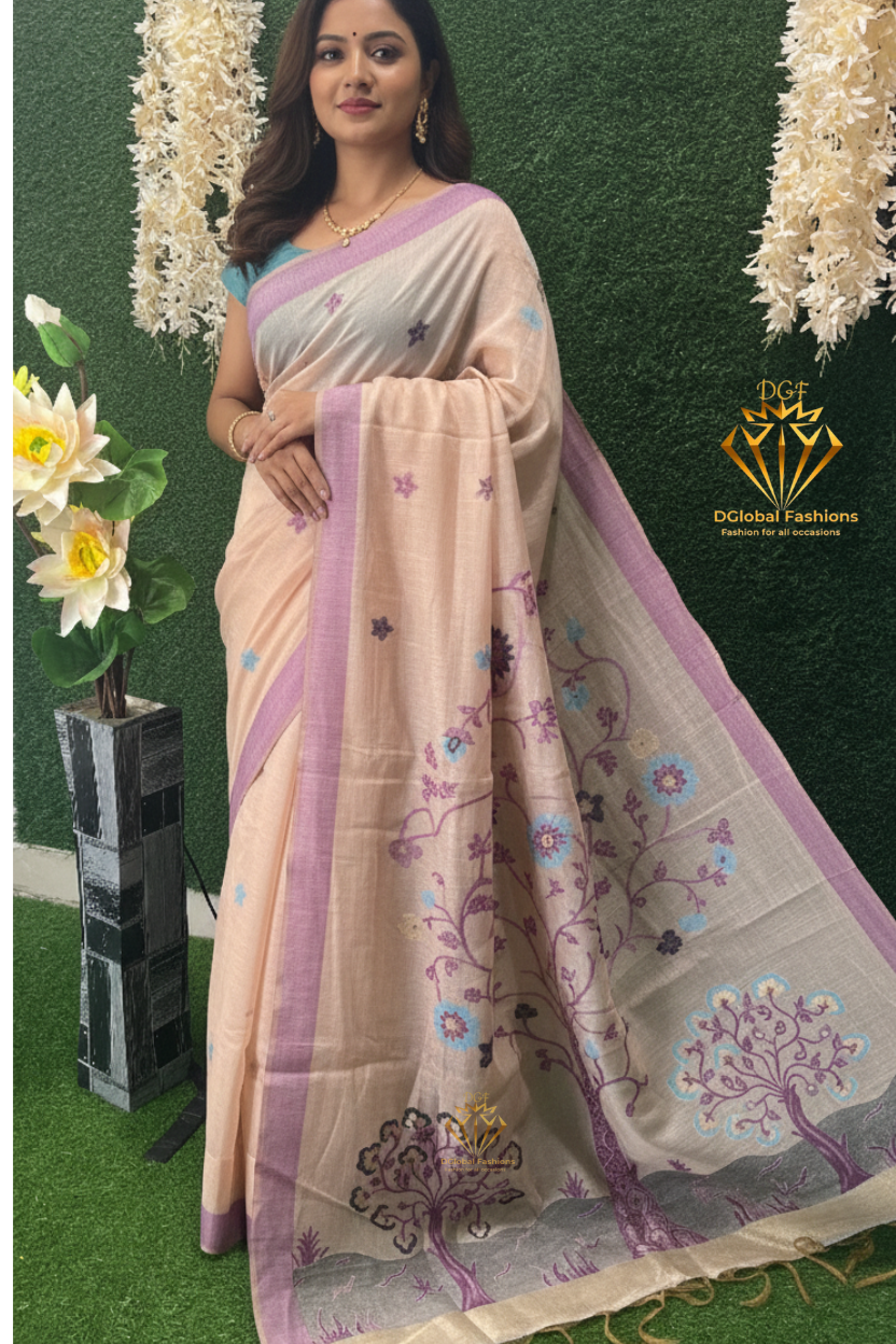 Meghnna Tussar Designer Saree with Floral Prints