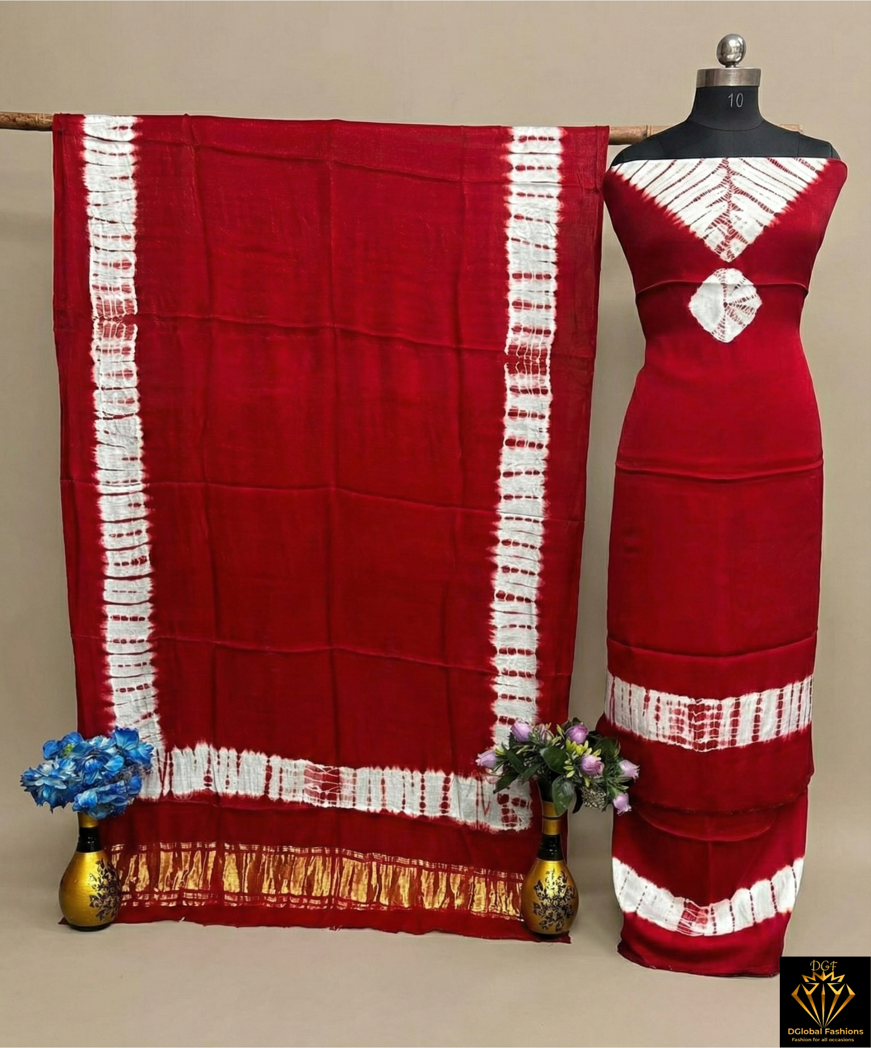 Hand Dyed Shibori Unstitched Suit Set in Modal Silk