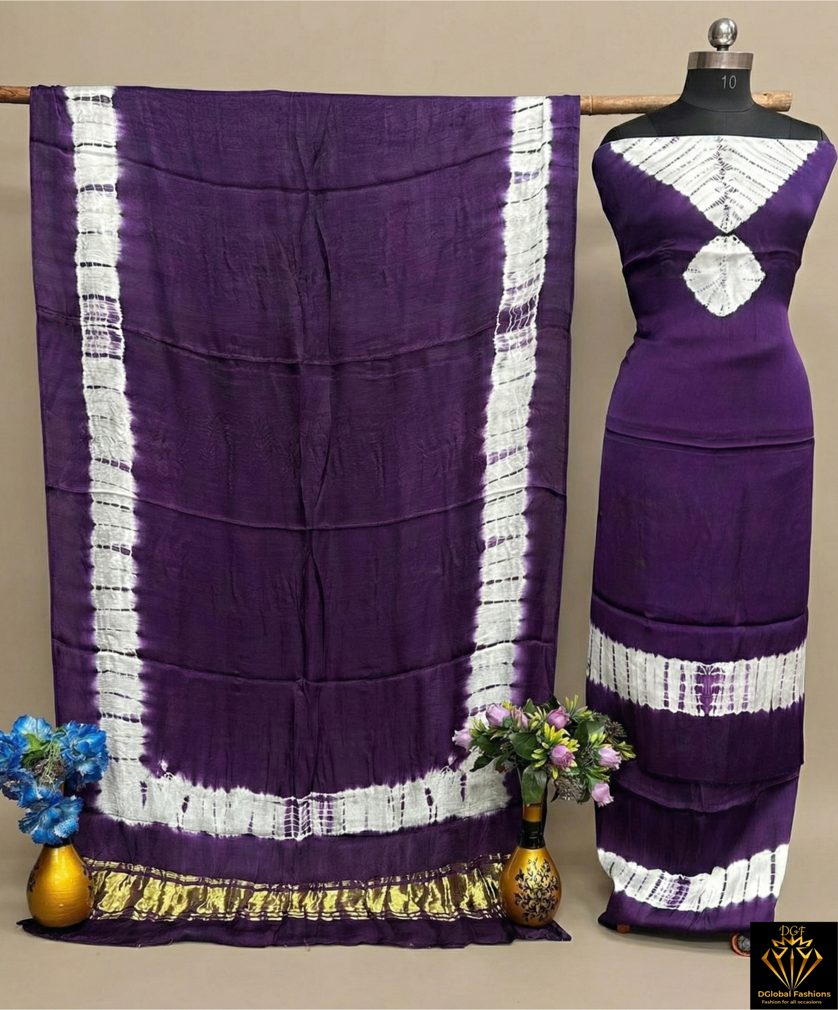 Hand Dyed Shibori Unstitched Suit Set in Modal Silk