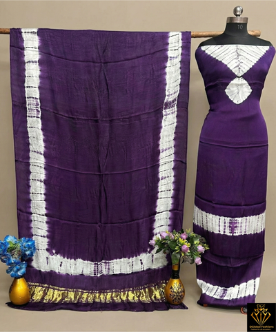 Hand Dyed Shibori Unstitched Suit Set in Modal Silk