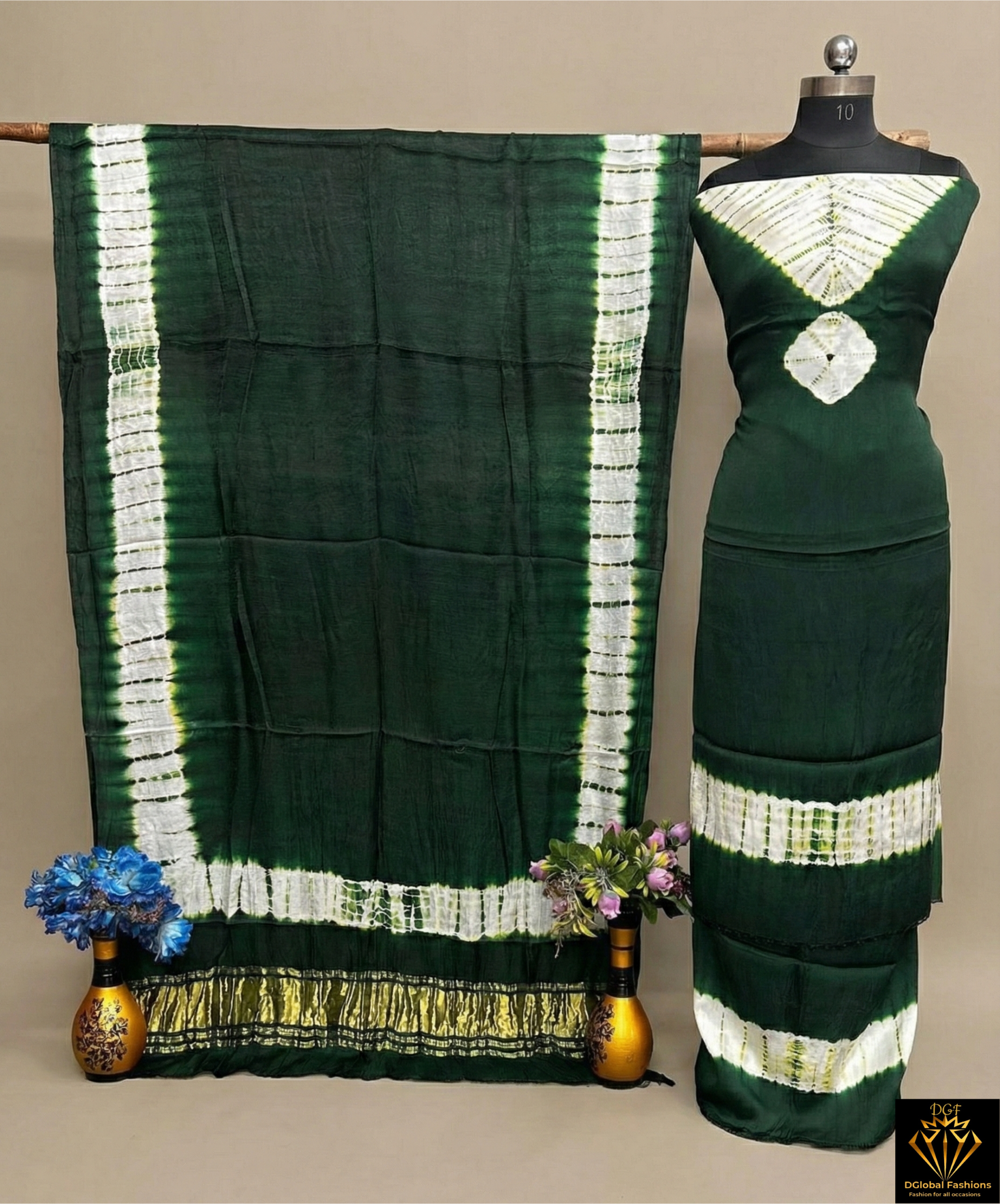 Hand Dyed Shibori Unstitched Suit Set in Modal Silk
