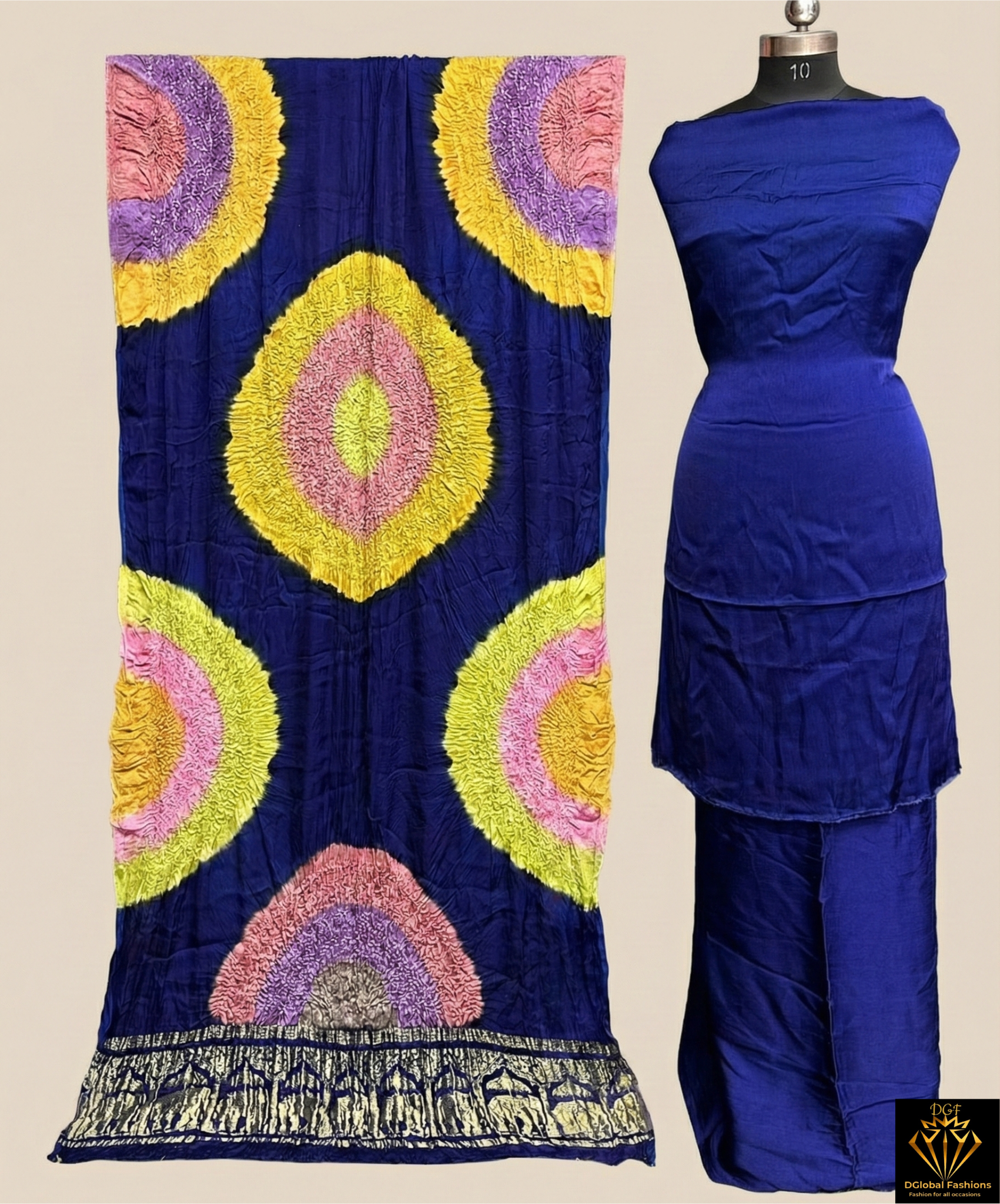Modal Silk 3-Piece Bandhani Unstitched Suit Set