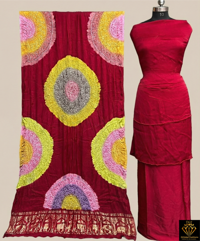 Modal Silk 3-Piece Bandhani Unstitched Suit Set