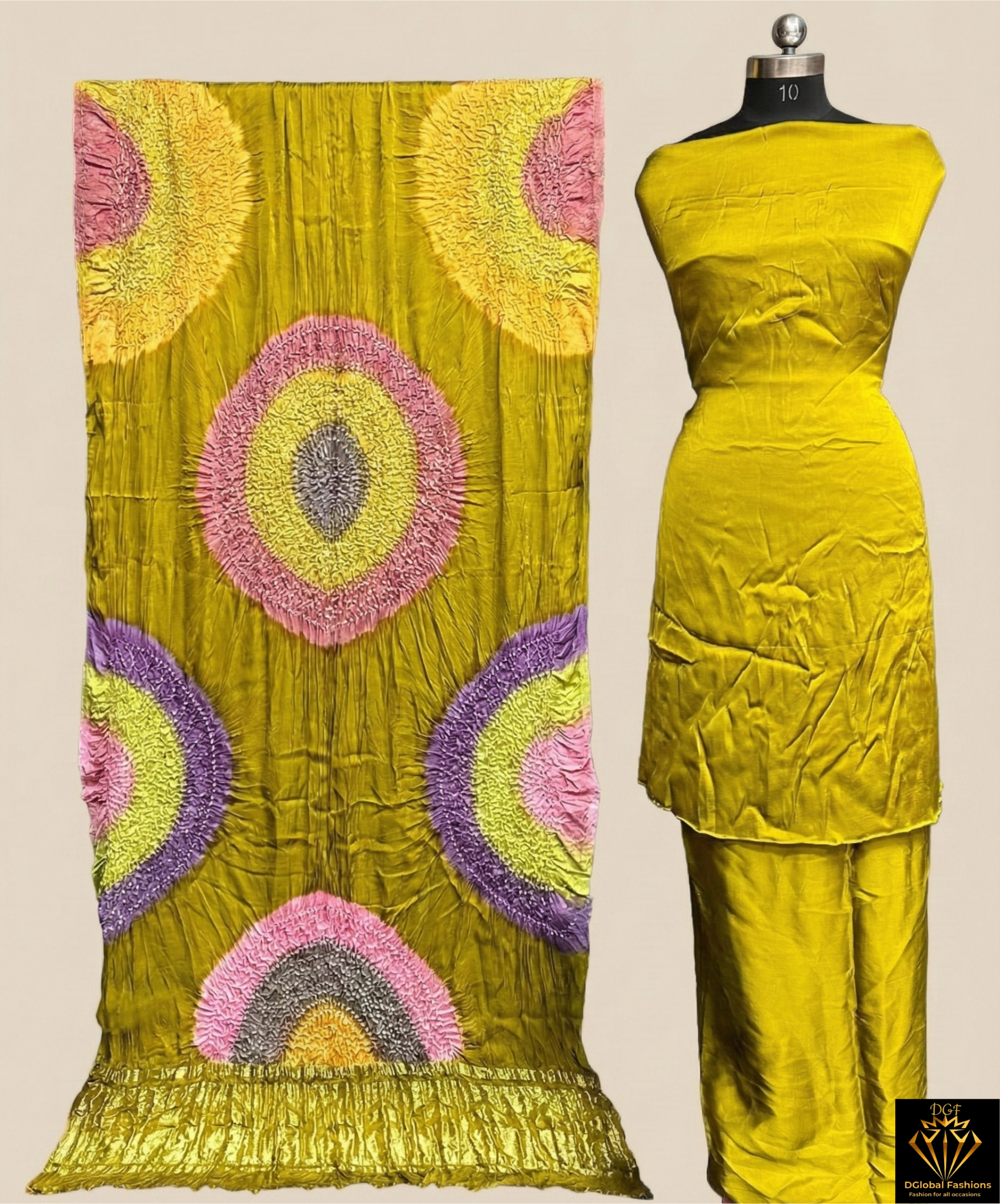 Modal Silk 3-Piece Bandhani Unstitched Suit Set
