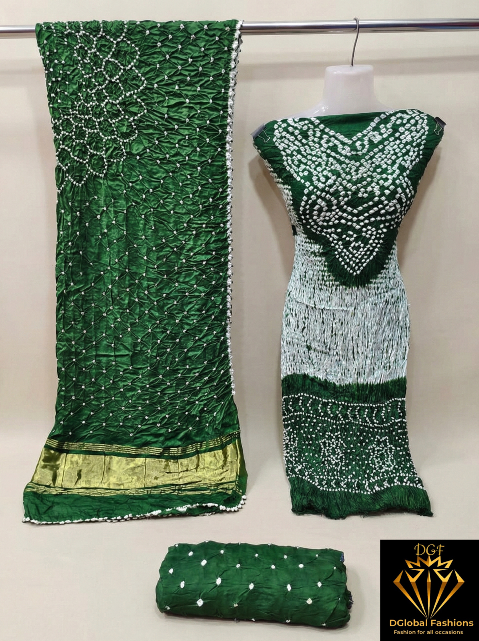 Hand Dyed Shibori & Rai Bandhej Unstitched Suit Set in Modal Silk