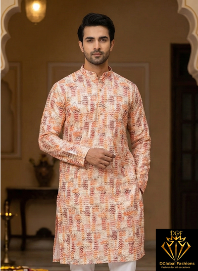 Men’s Party Wear Digital Printed Kurta Pajama Set with Sequin Work