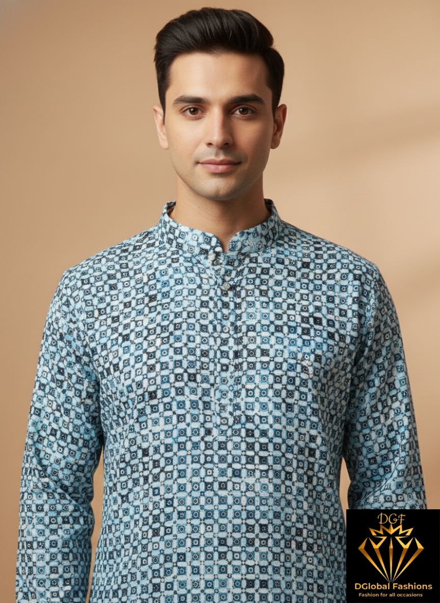 Men’s Party Wear Digital Printed Kurta with Sequin Work