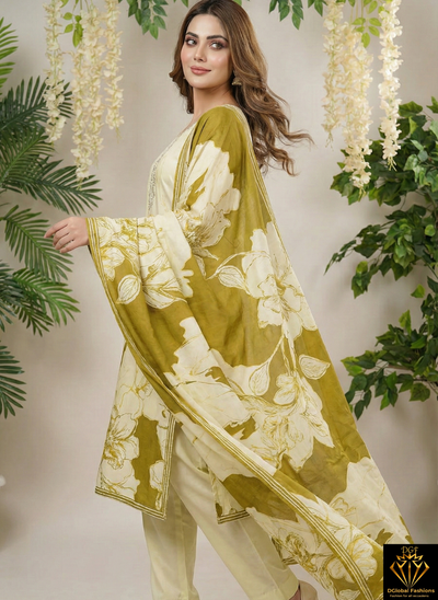Party Wear Crepe Suit Set with Cutdana & Pearl Hand Embroidery on Neckline