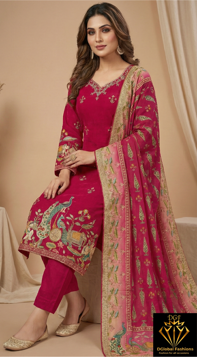 Crepe Kurti Suit Set with Handwork & Traditional Digital Print Dupatta