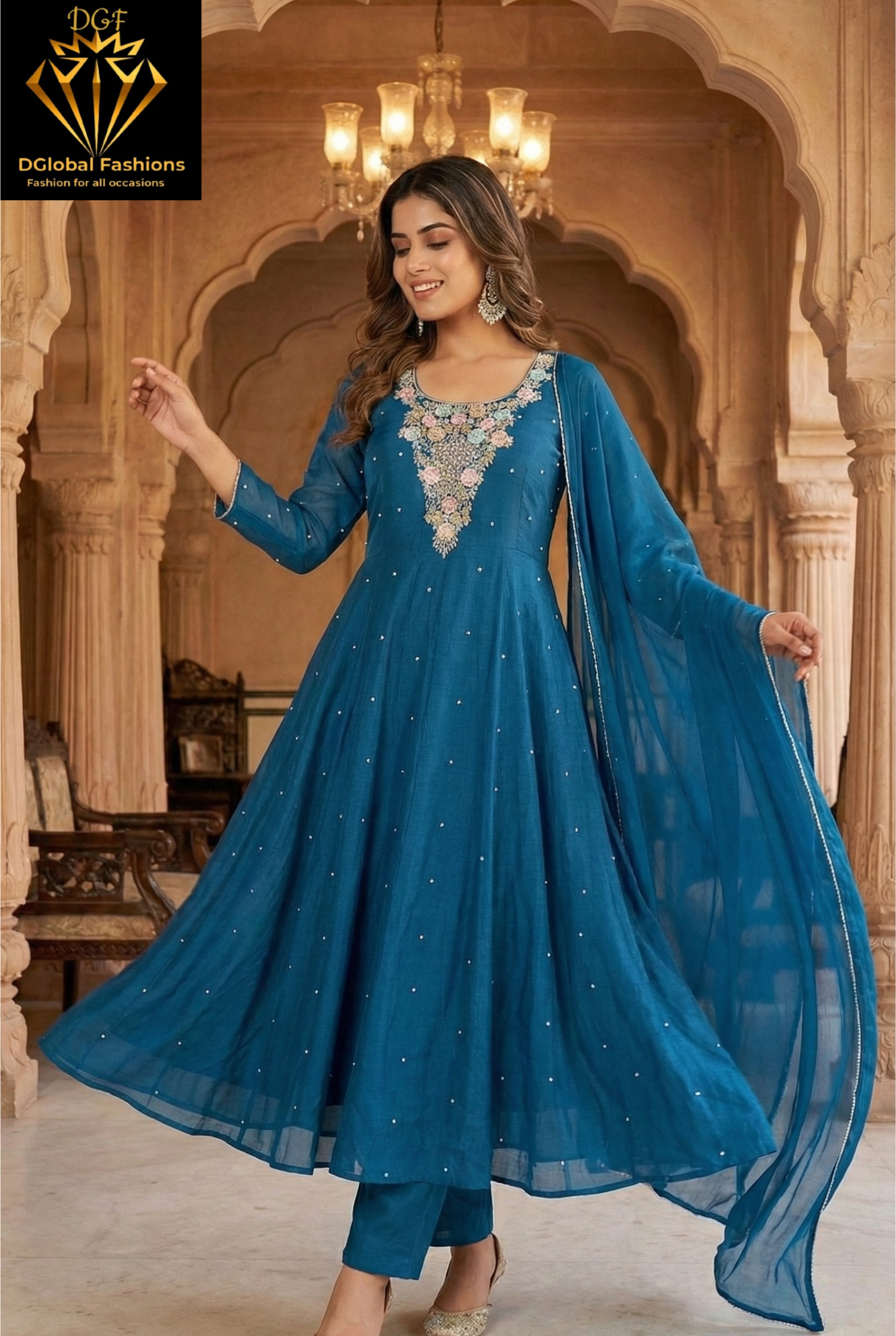 Chinnon Hand-Embroidery Anarkali Suit with Cutdana, Pearl & Sequin Work