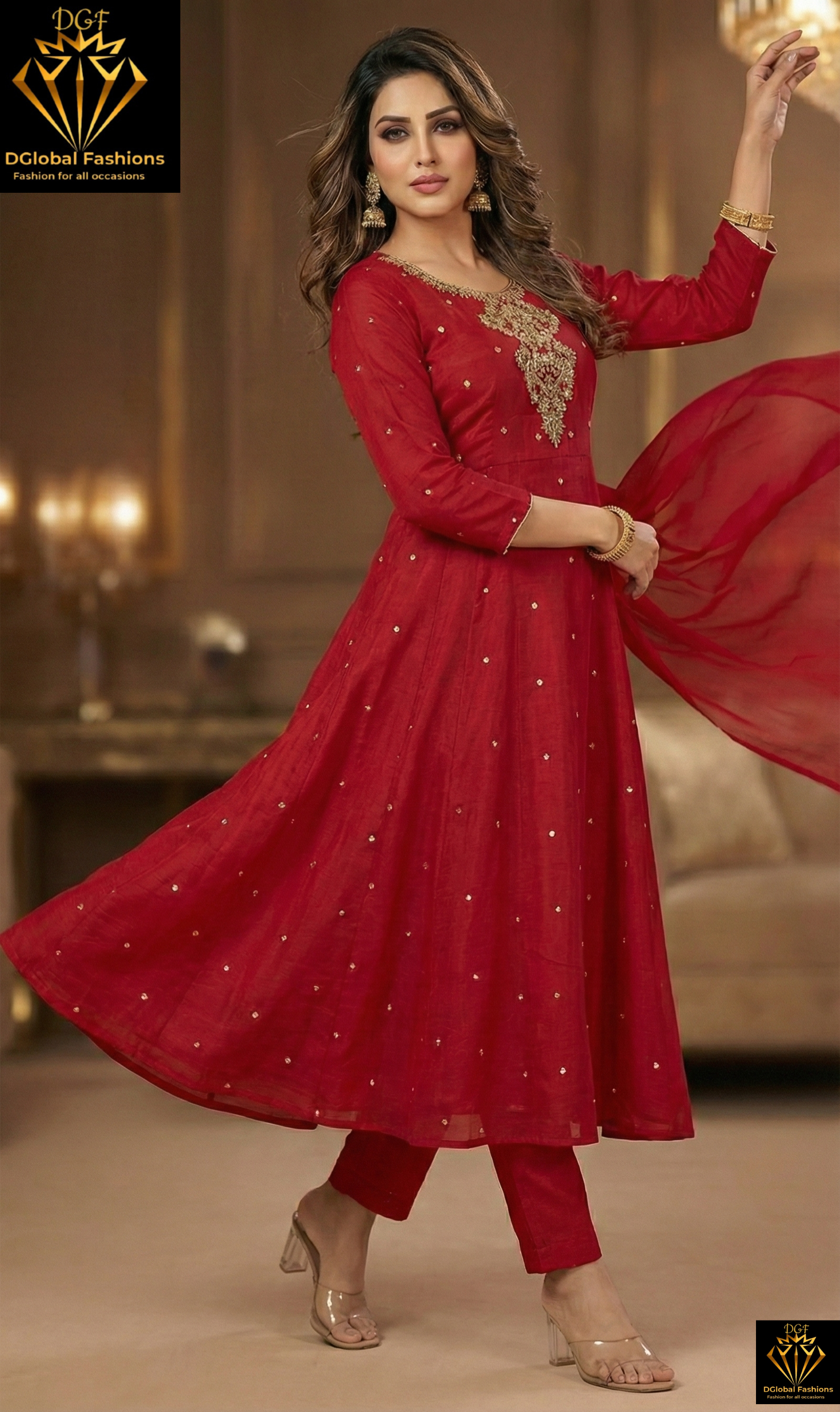 Chinnon Hand-Embroidery Anarkali Suit with Cutdana, Pearl & Sequin Work