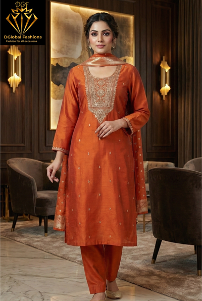 Embroidery Silk Suit Set with Banarasi Dupatta