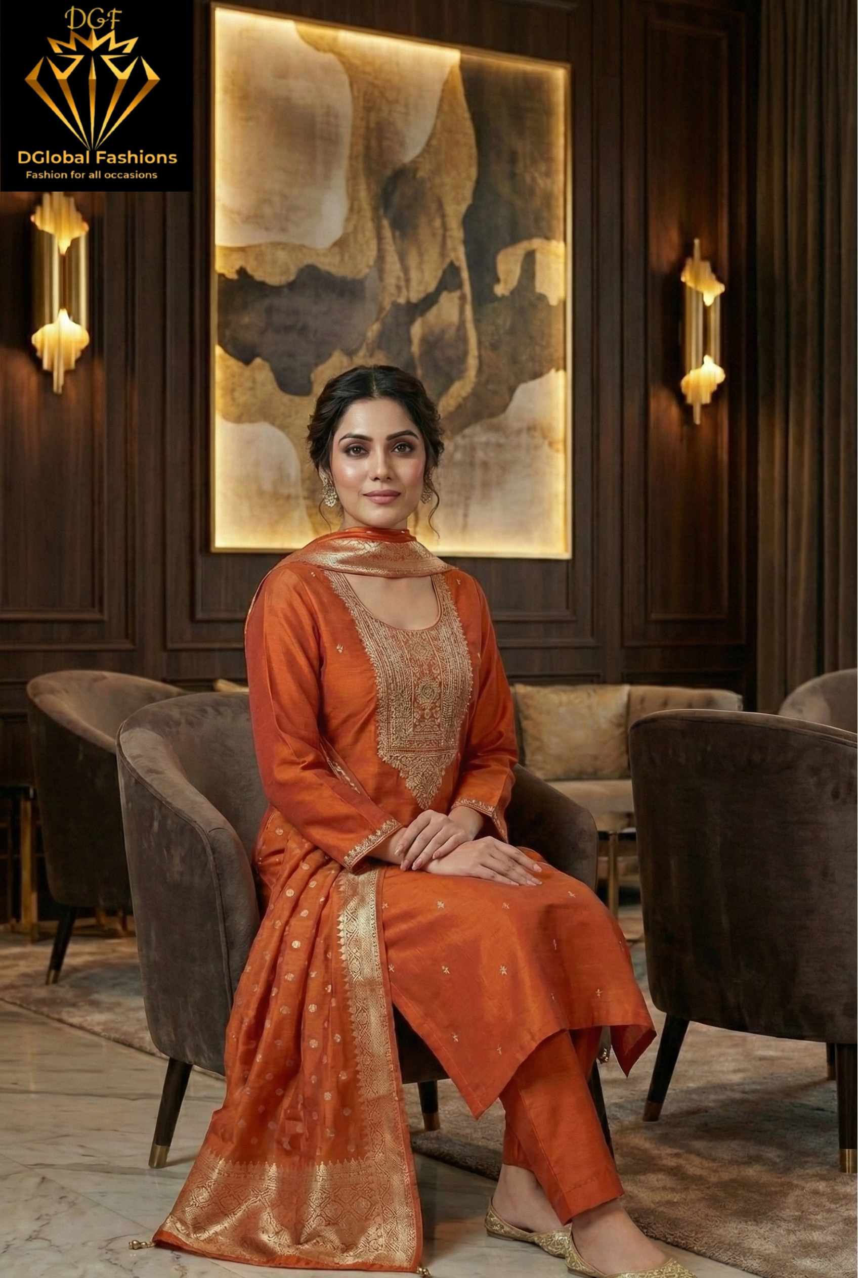 Embroidery Silk Suit Set with Banarasi Dupatta