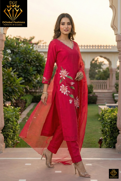 Hand Printed Silk Kurta with Cutdana, Sequin, Pearl & Thread Work