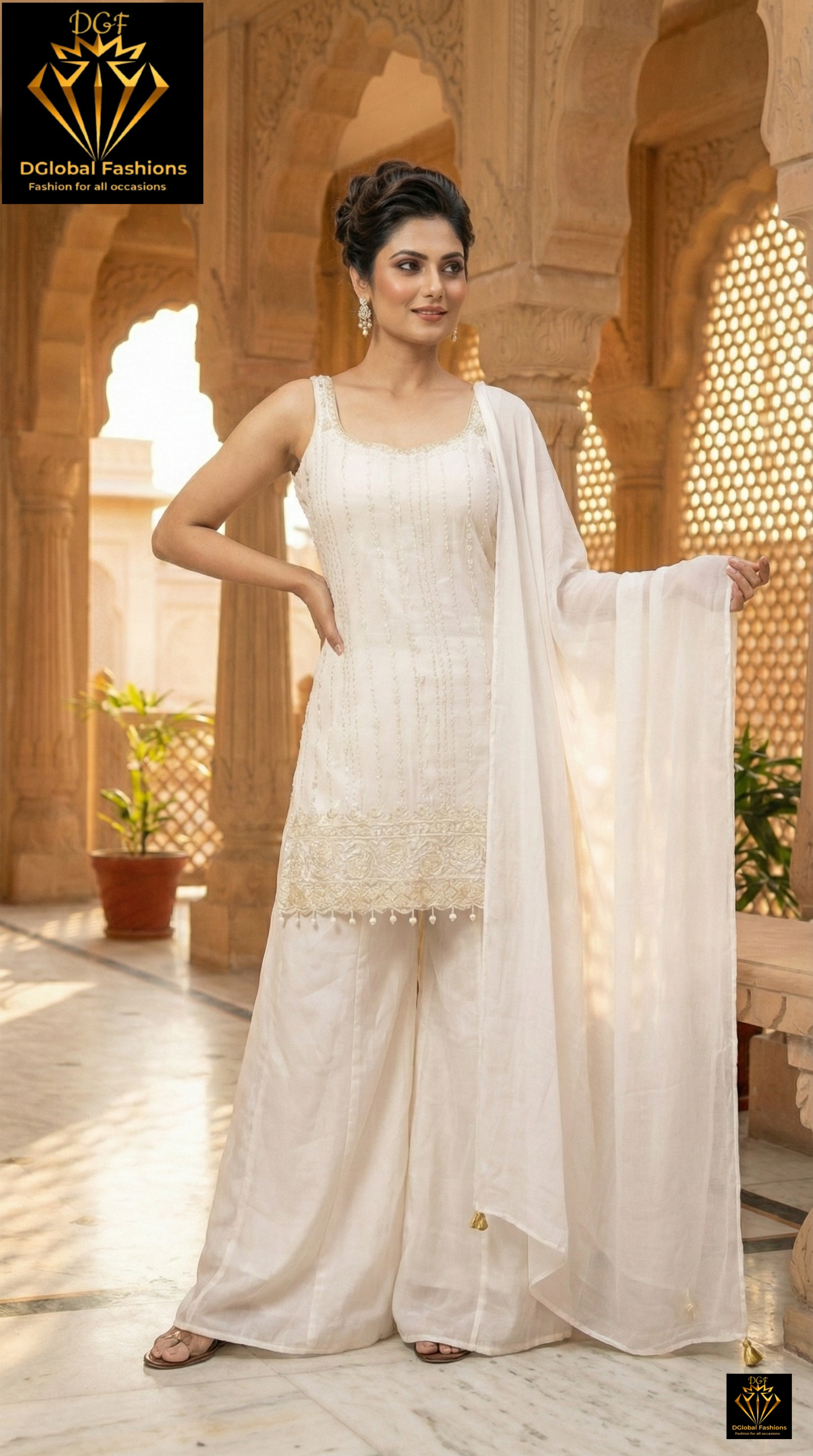 Sharara Suit Set with Intricate Embroidery, Cutdana, Pearl & Sequin Handwork