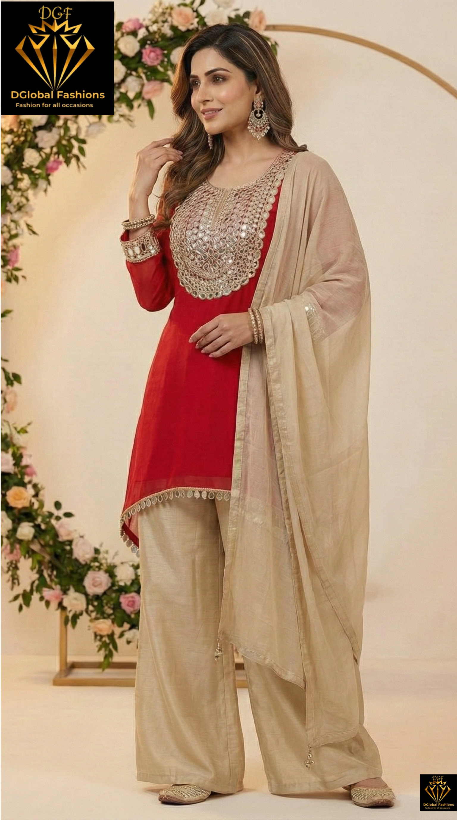 C-Cut Kurta Suit  Set in Tissue Shimmer Fabric with Real Mirror Work