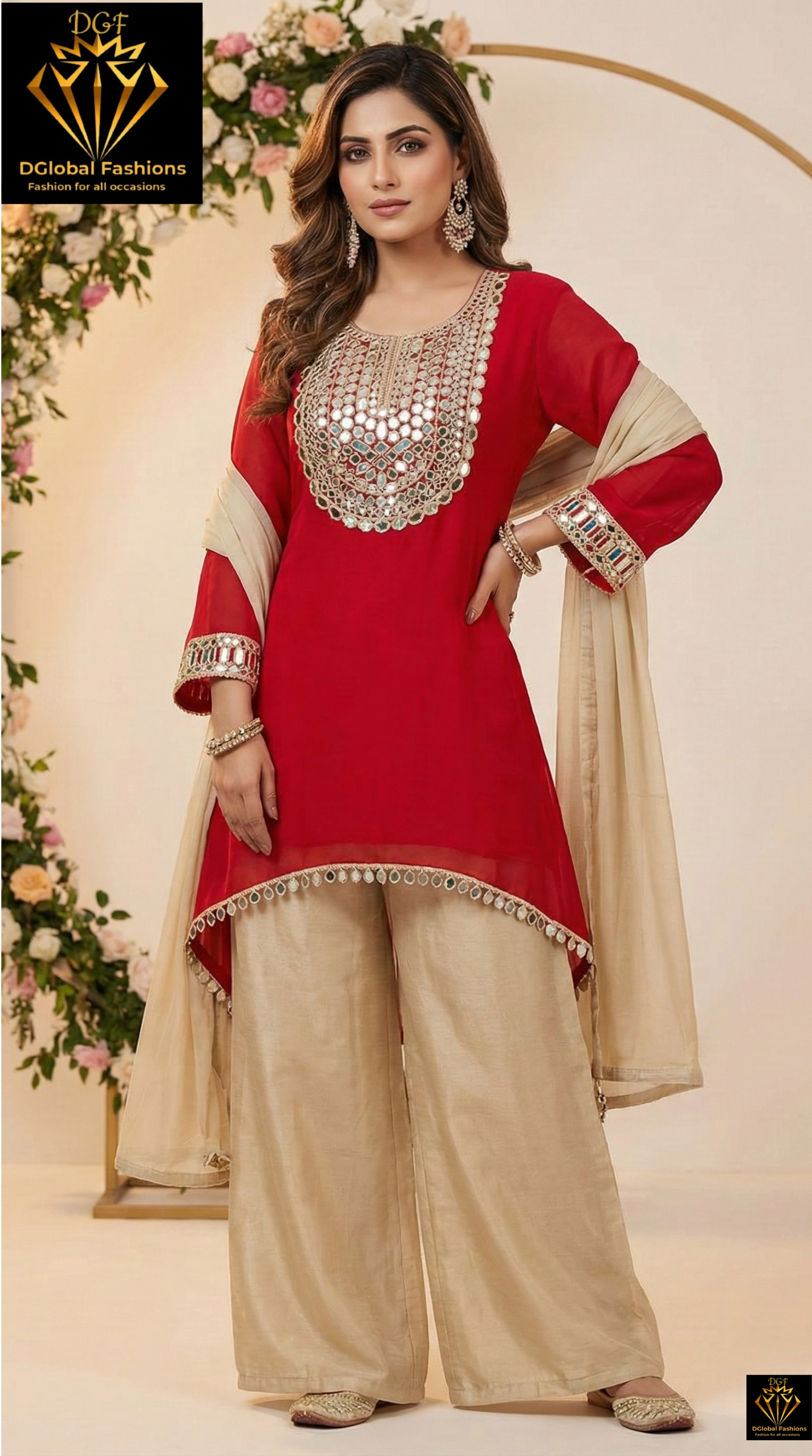 C-Cut Kurta Suit  Set in Tissue Shimmer Fabric with Real Mirror Work
