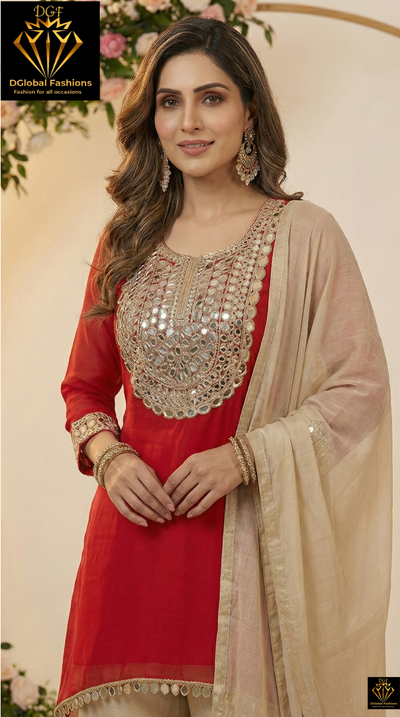 C-Cut Kurta Suit  Set in Tissue Shimmer Fabric with Real Mirror Work