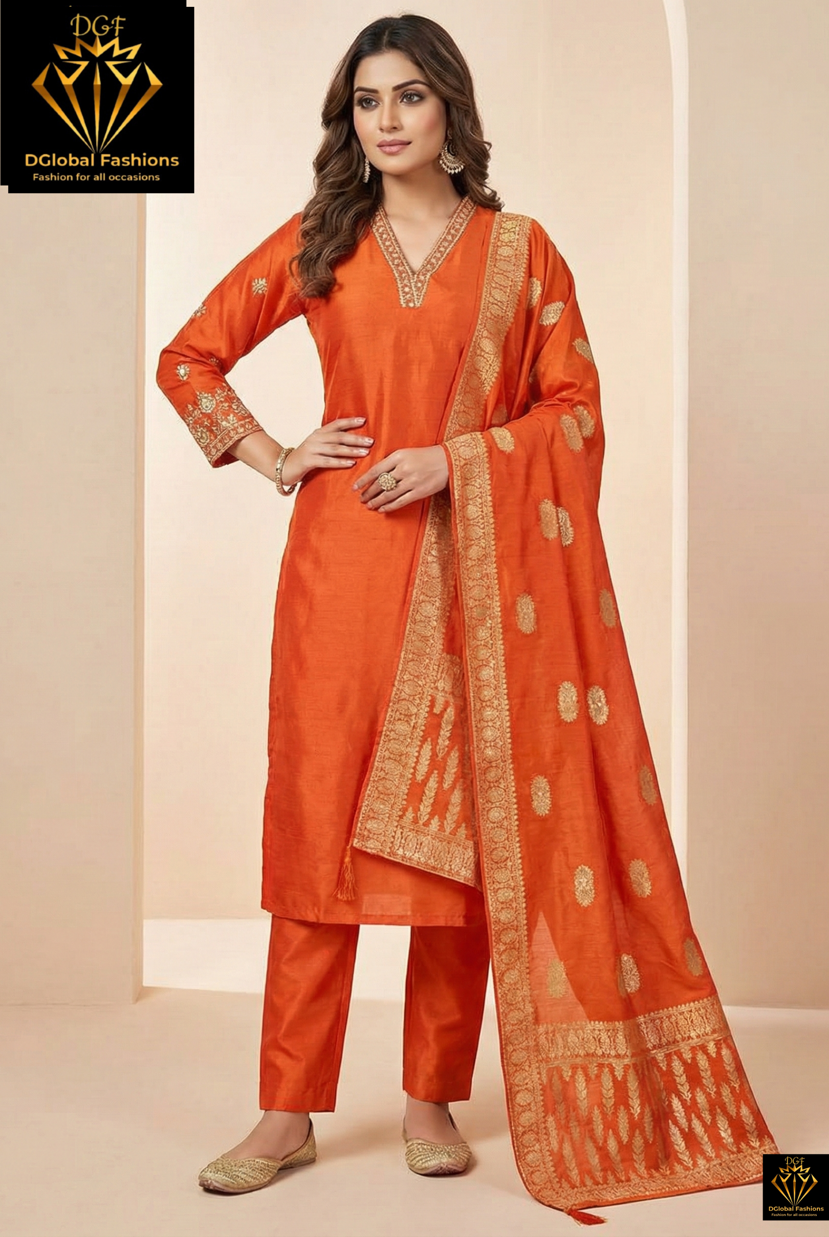 Hand-Embroidered Silk Suit Set with Pearl, Sequin & Cutdana Work and Banarasi Dupatta