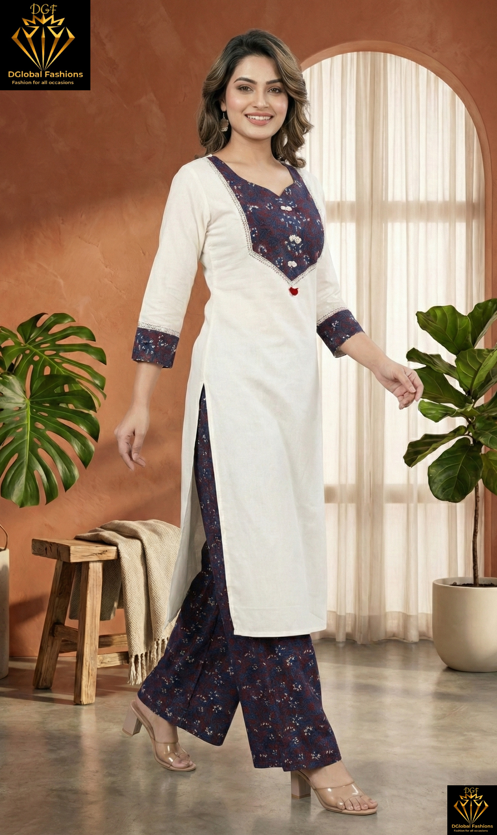Cotton A-Line Kalamkari Patch Kurta & Pant Set