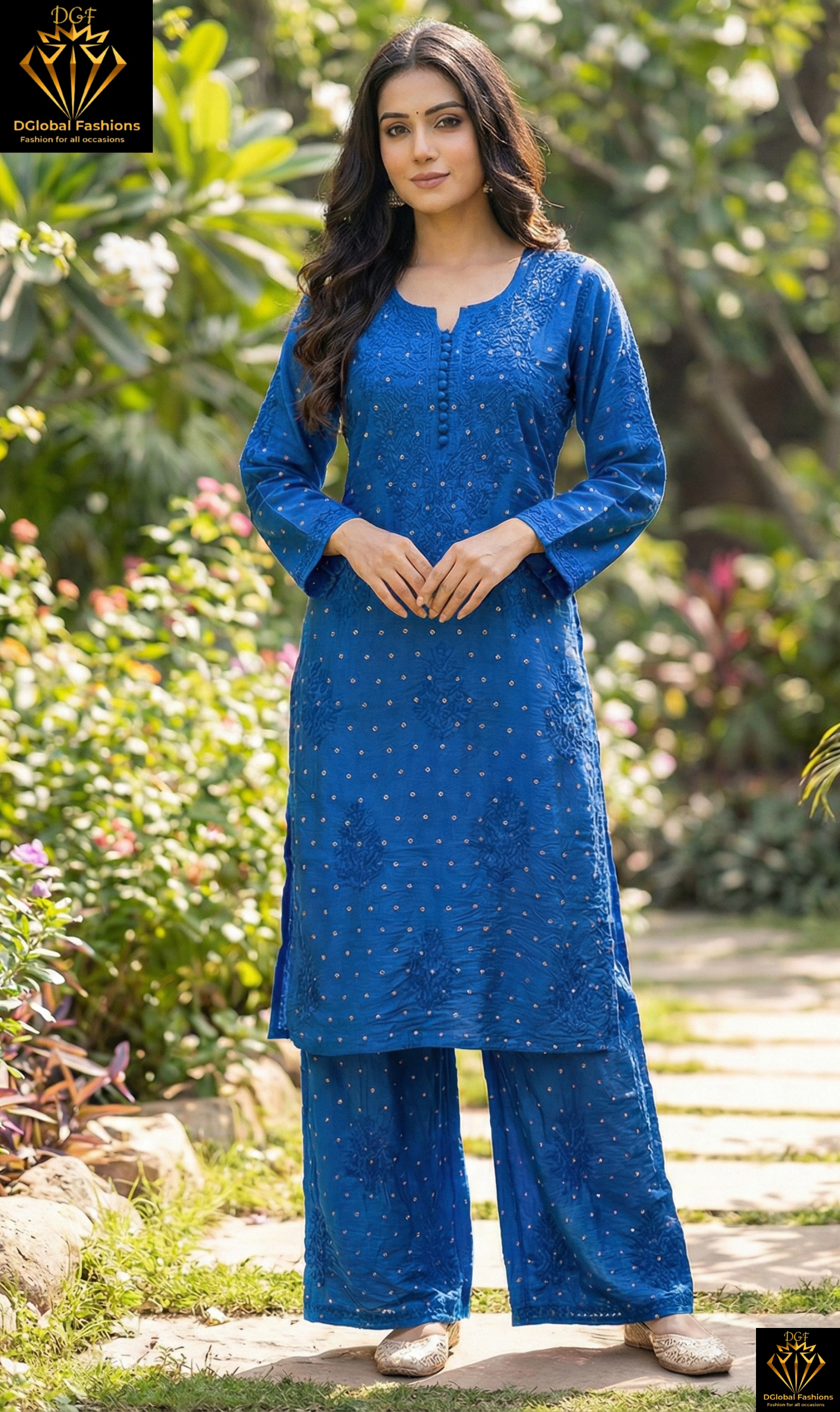 Lucknowi Chikankari Chanderi Co-Ord Set with Hand Embroidery