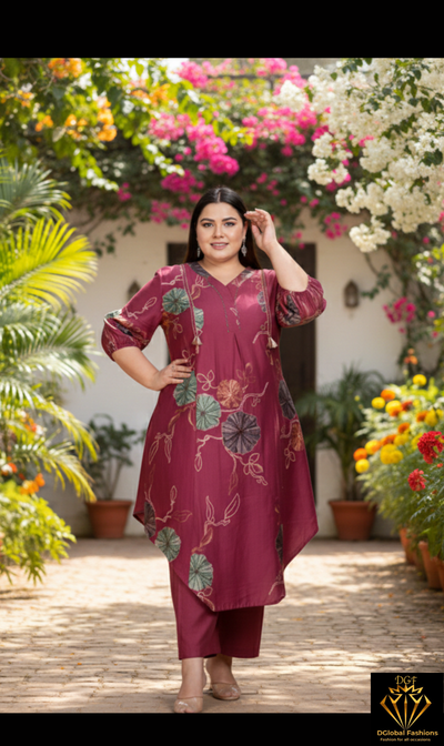 Biscoff Cotton Co-Ord Set with Handcrafted Neck Work