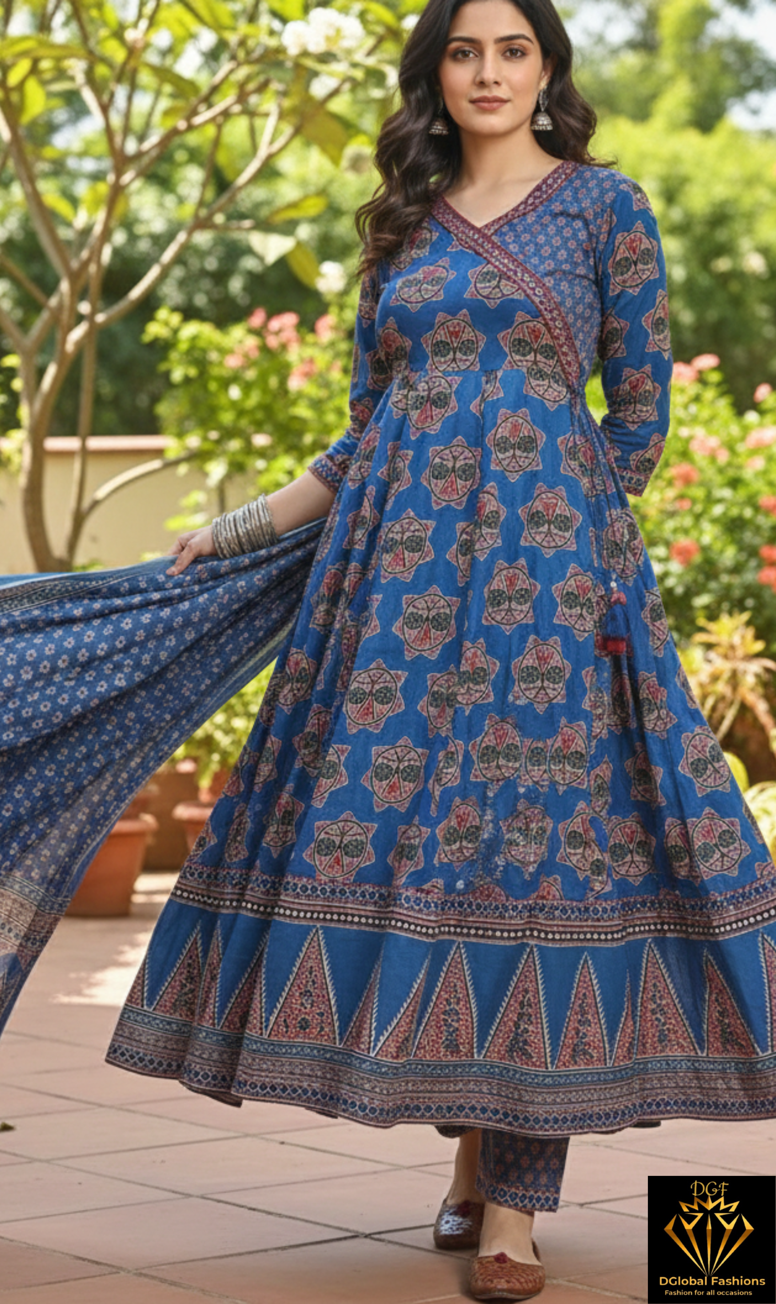 Cotton Anarkali Kurta with Pant & Dupatta Set