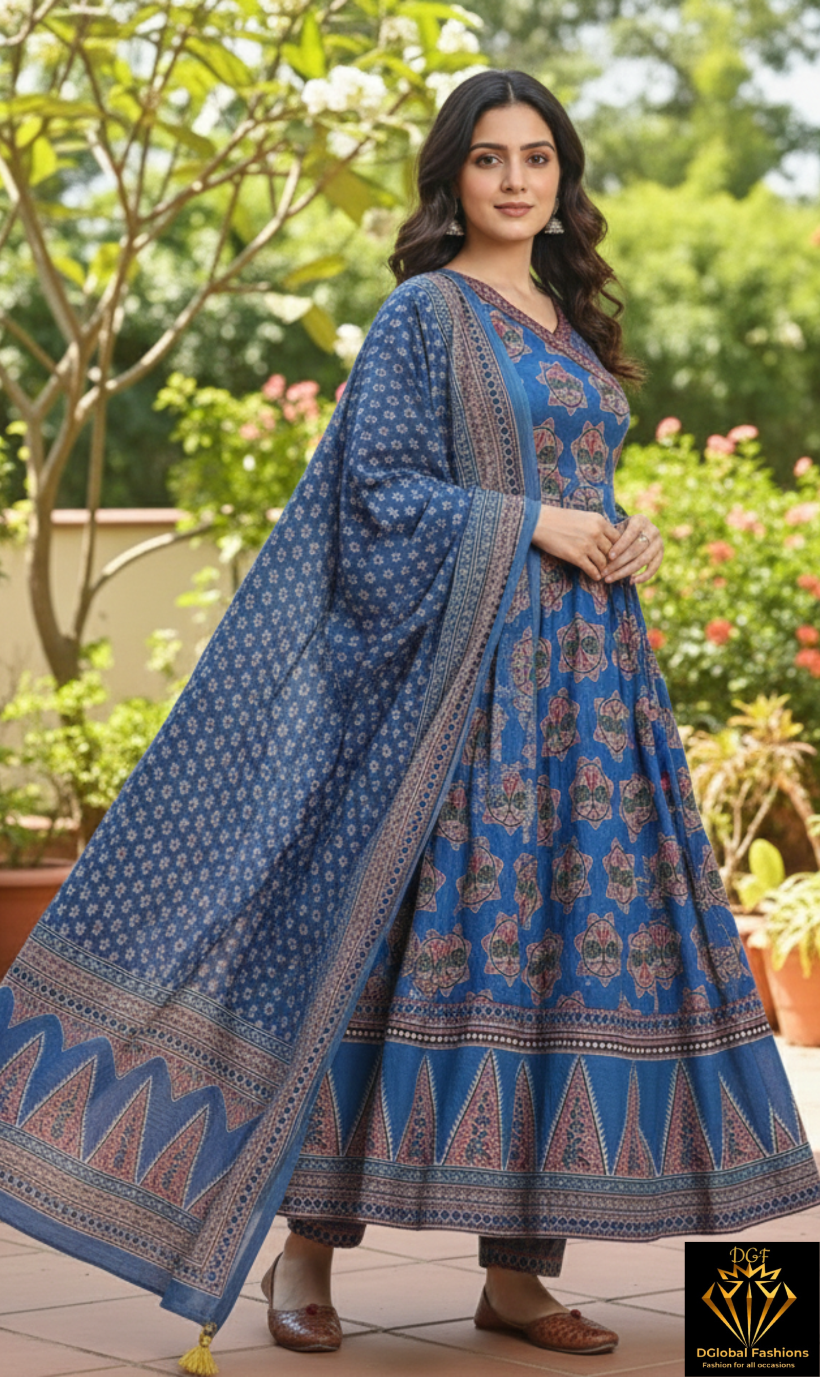 Cotton Anarkali Kurta with Pant & Dupatta Set