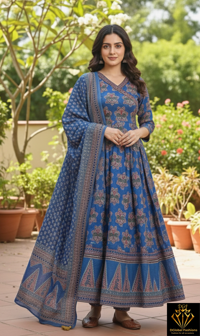 Cotton Anarkali Kurta with Pant & Dupatta Set