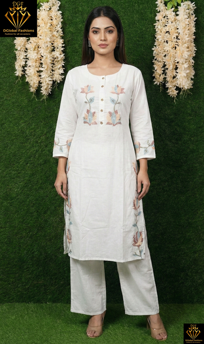Cotton Co-Ord Set with Thread Embroidery Work