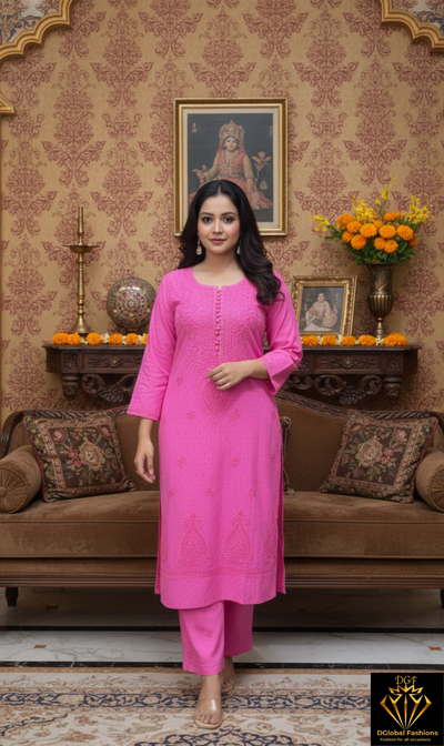 Lucknowi Chikankari Dobby Kurta Palazzo Set