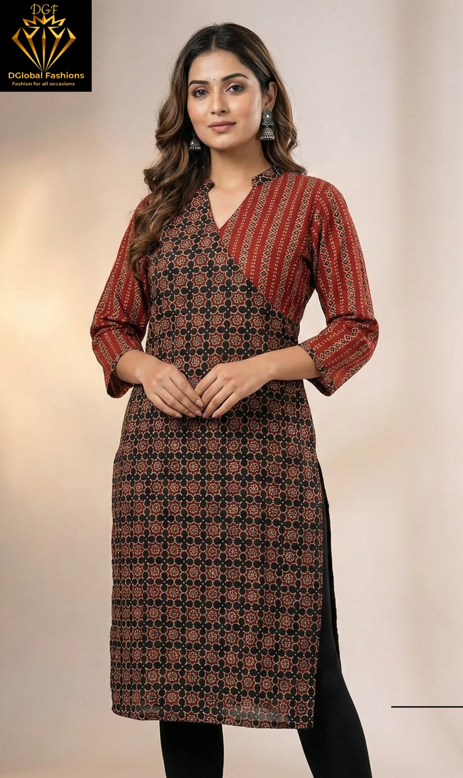 Cotton Ajrakh Handblock Angrakha Kurti