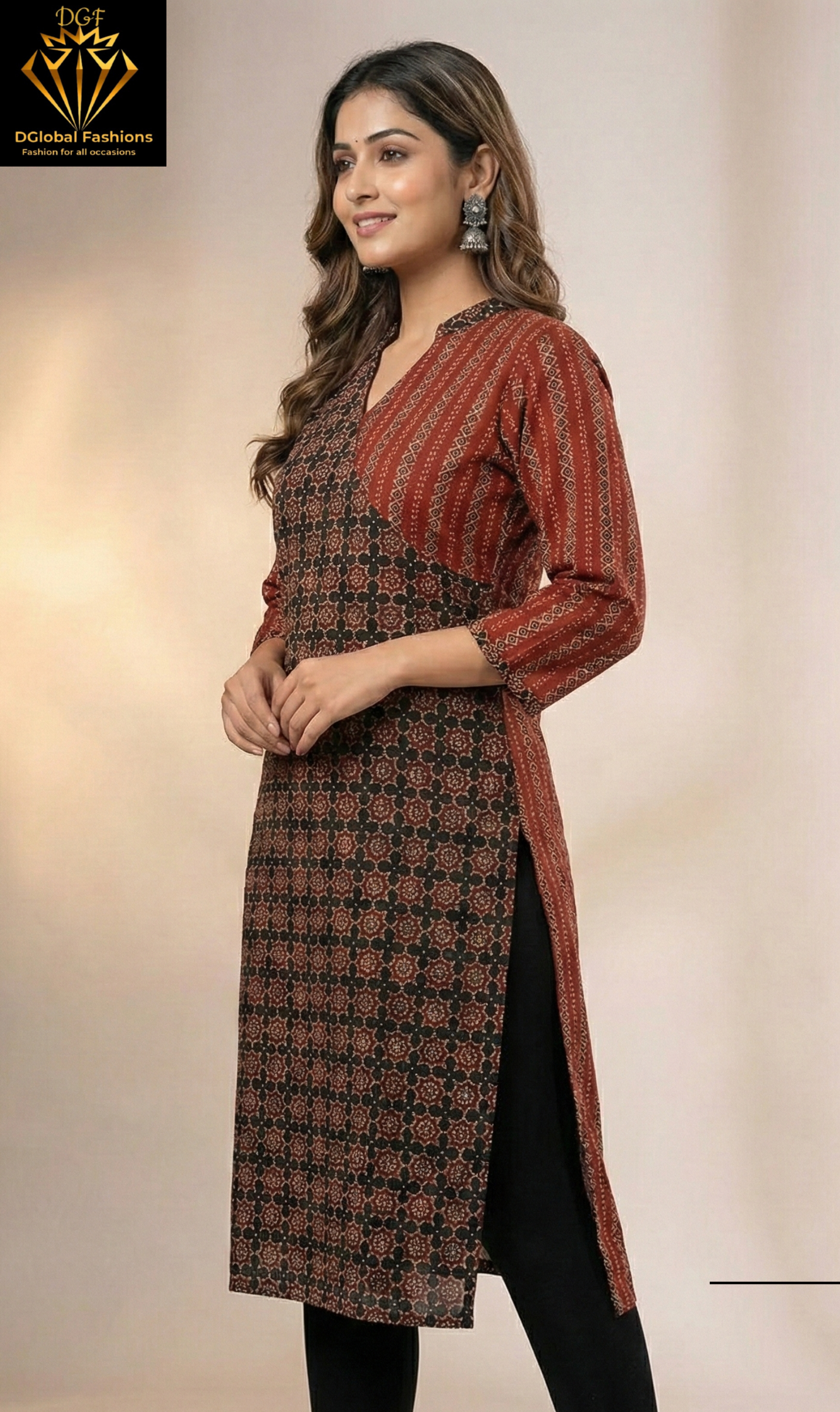 Cotton Ajrakh Handblock Angrakha Kurti