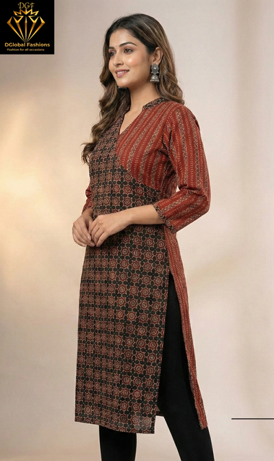 Cotton Ajrakh Handblock Angrakha Kurti