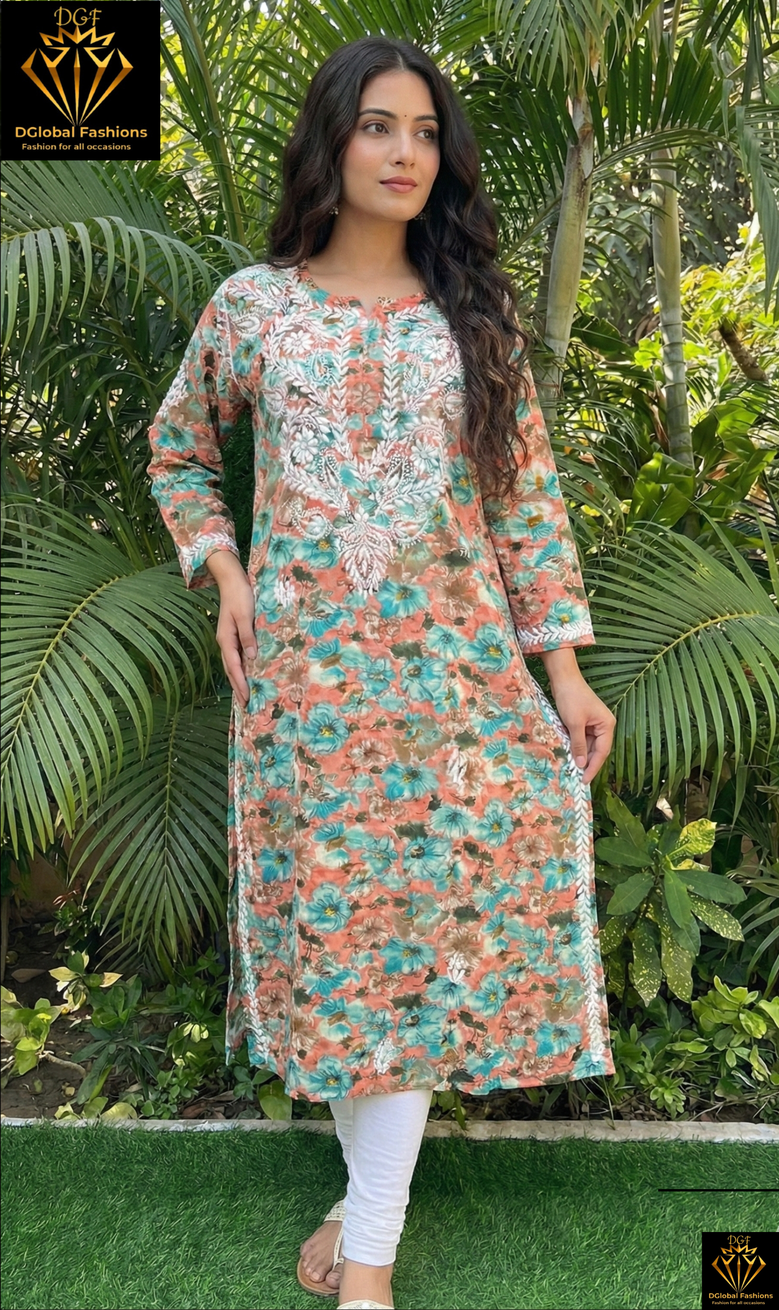 Lucknowi Chikankari Hand-Embroidered Malmal Kurti