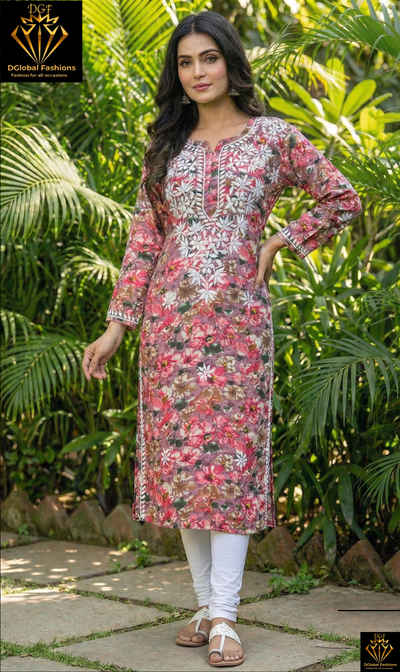Lucknowi Chikankari Hand-Embroidered Malmal Kurti