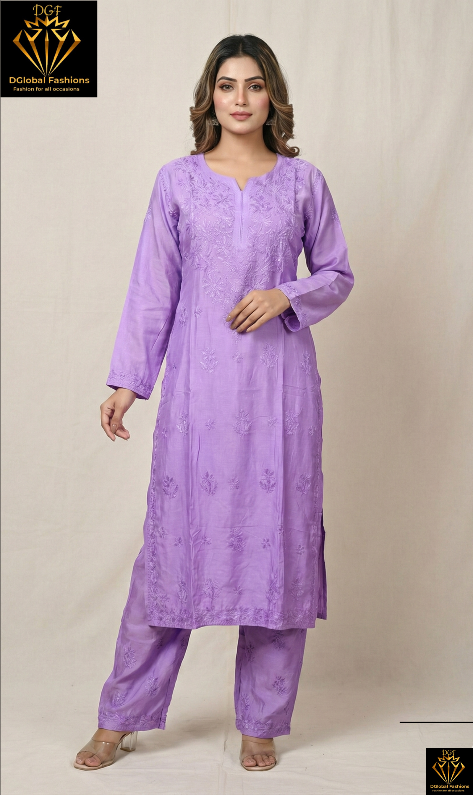 Lucknowi Chikankari Hand-Embroidered Ombre Muslin Kurta Palazzo Set