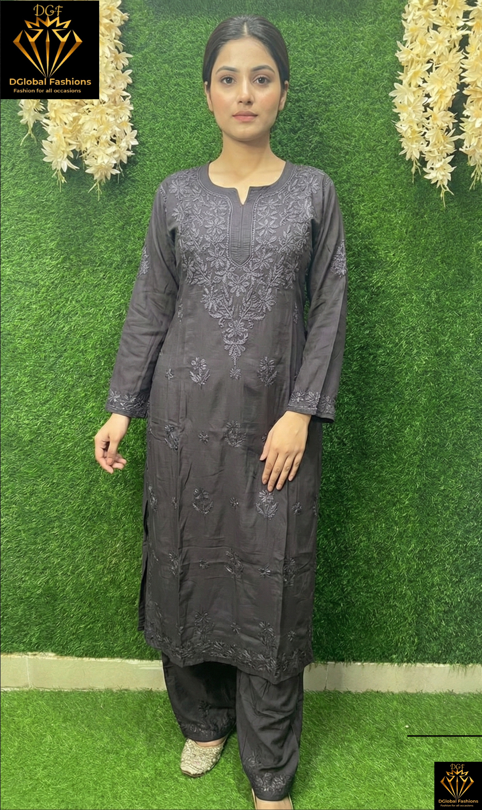 Lucknowi Chikankari Hand-Embroidered Ombre Muslin Kurta Palazzo Set