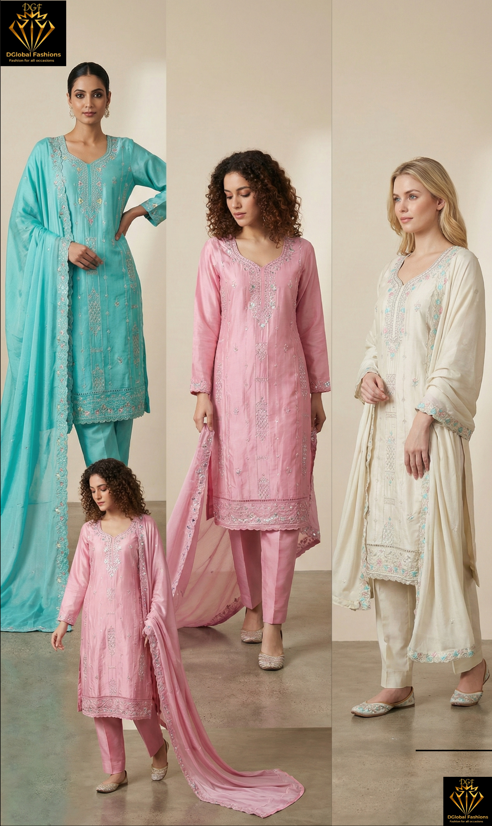 Cotton Kurta Pant Set with Stone & Resham Embroidery