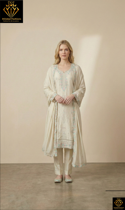 Cotton Kurta Pant Set with Stone & Resham Embroidery