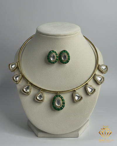 Gold Plated Kundan Stone Necklace Set with Matching Earrings