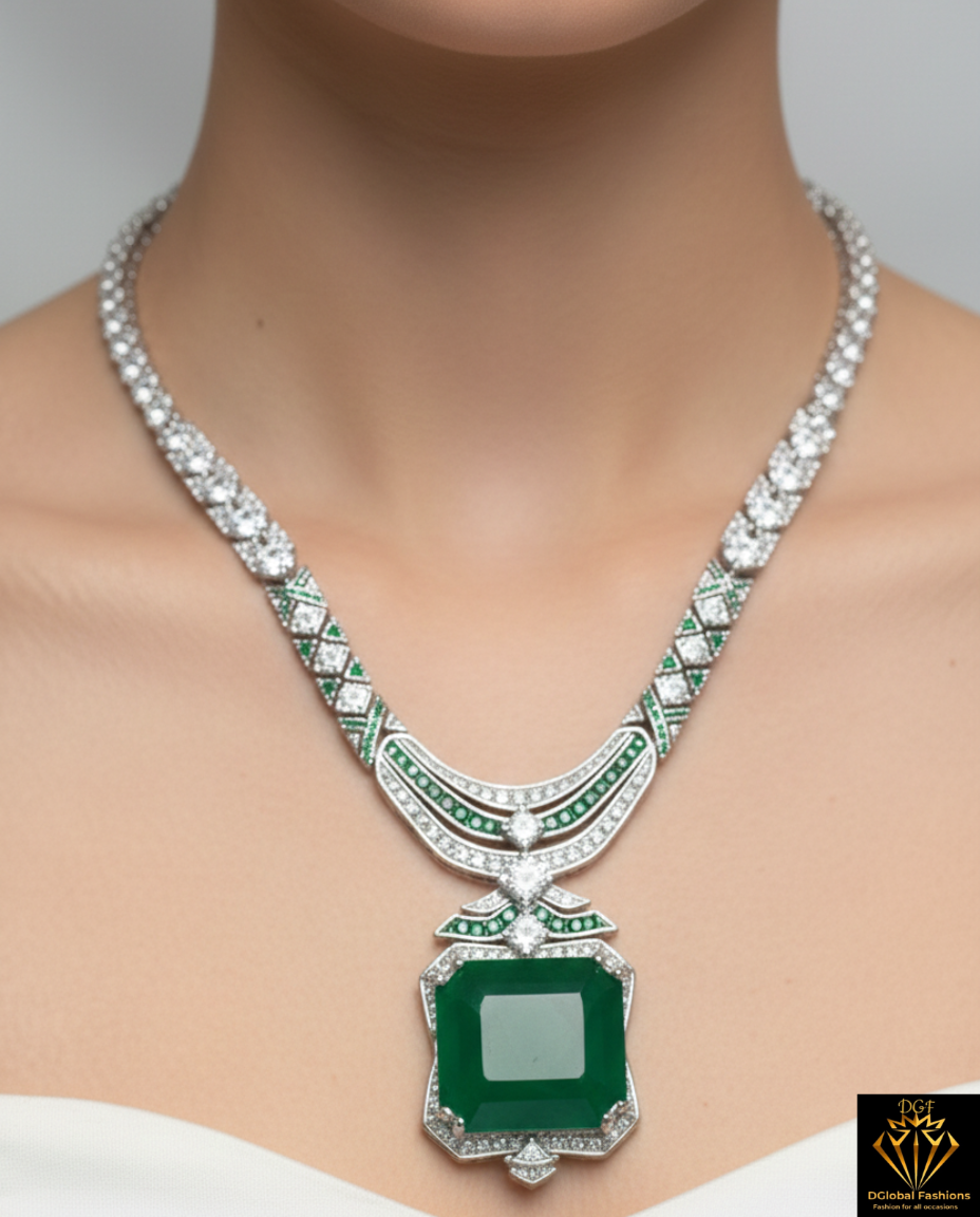 Priyanka Chopra–Inspired Diamond-Style Necklace Set with Matching Earrings