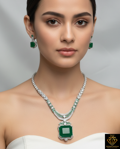 Priyanka Chopra–Inspired Diamond-Style Necklace Set with Matching Earrings