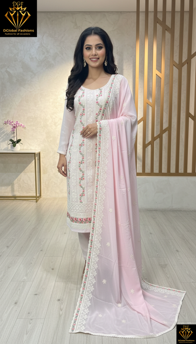 Georgette Suit Set with All-Over Embroidery