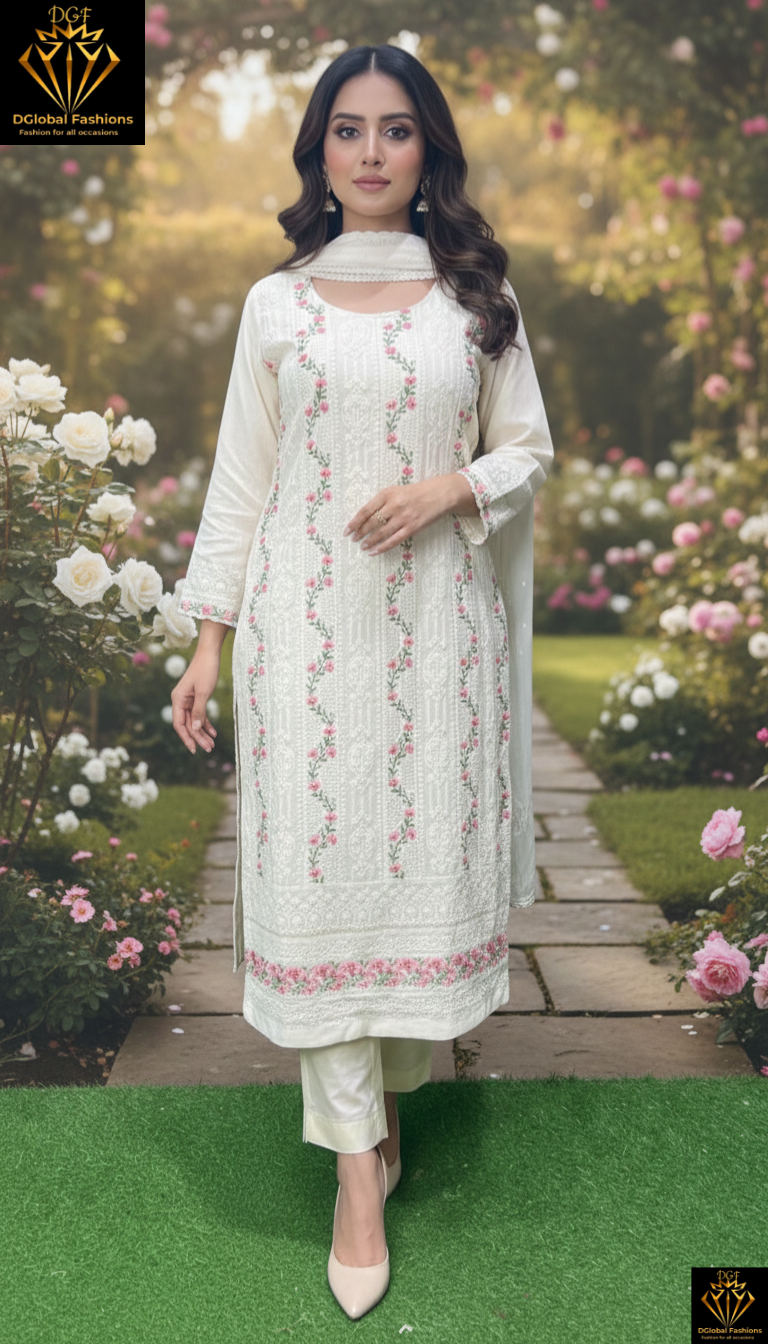 Georgette Suit Set with All-Over Embroidery