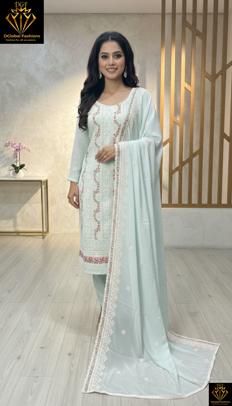Georgette Suit Set with All-Over Embroidery