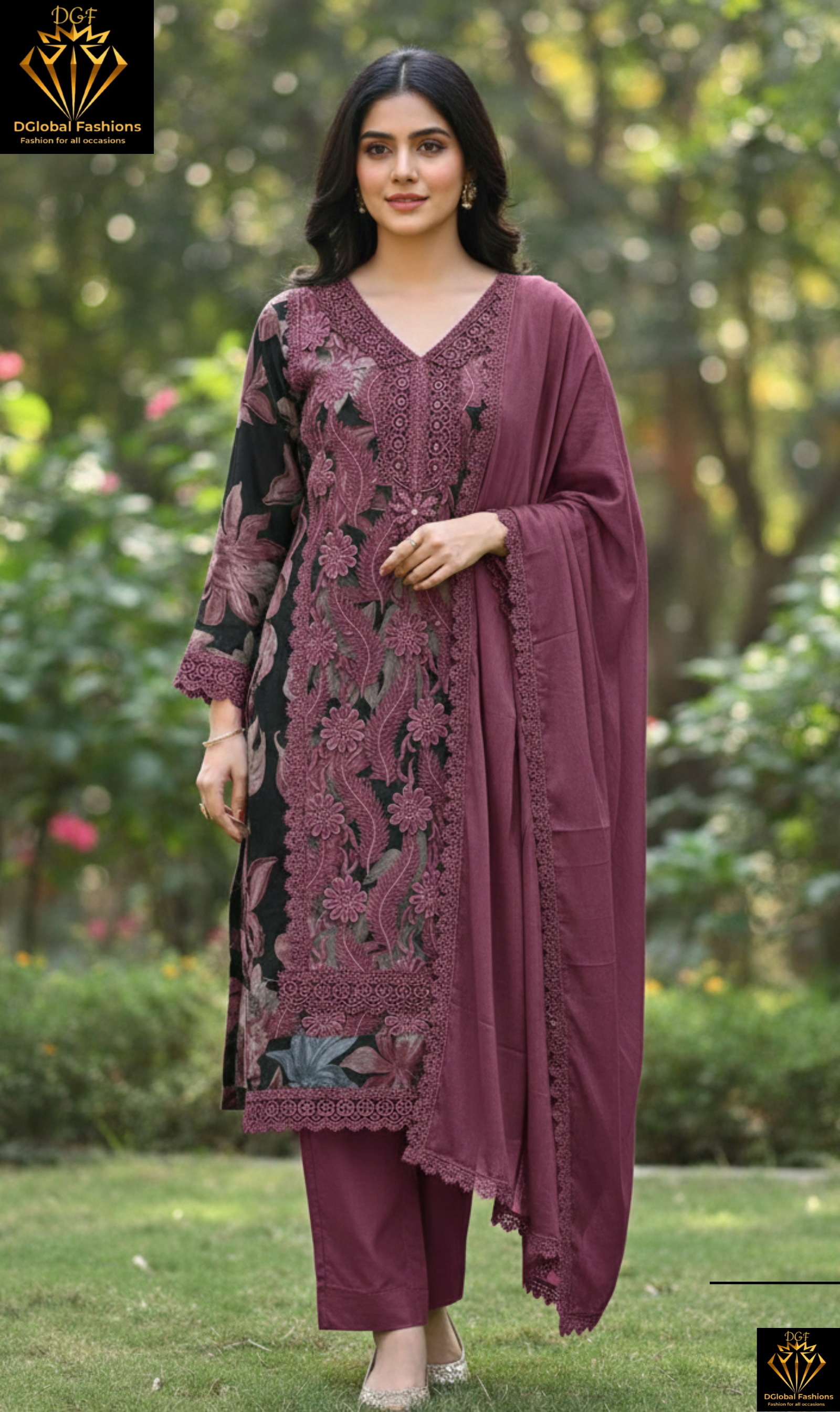 Embroidery Kurta Pant Set with Matching Dupatta