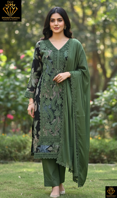 Embroidery Kurta Pant Set with Matching Dupatta