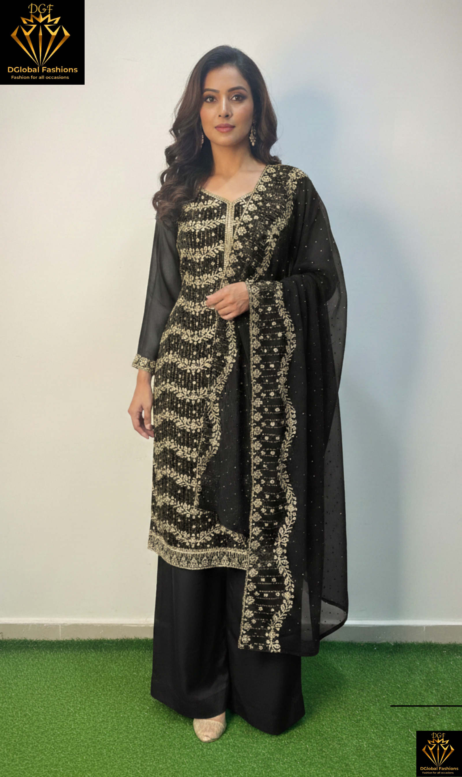 Georgette Suit Set with All-Over Stone Work Kurta & Dupatta